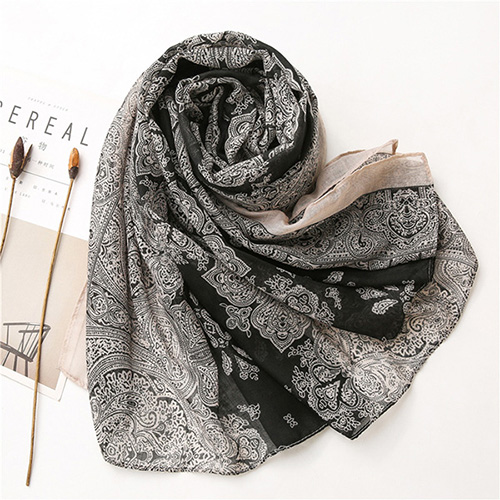Wholesale Cotton Scarves Black Grey Lace Cotton Linen Women scarf China