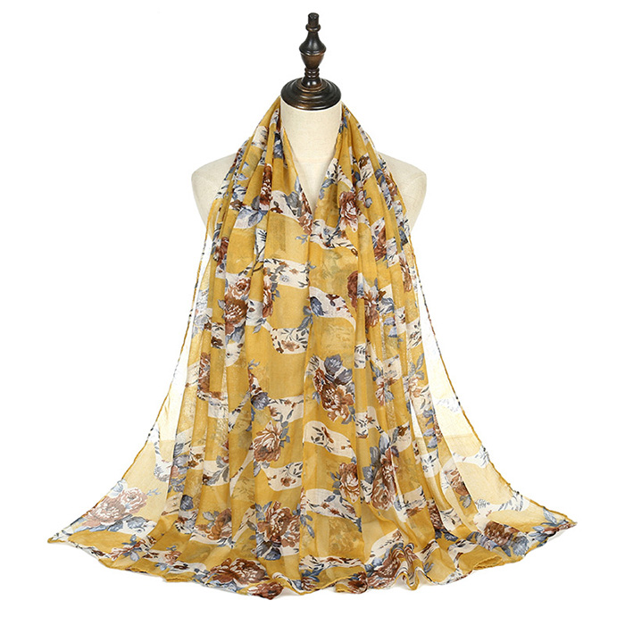 wholesale scarf floral veil print scarf new cotton linen warm ladies shawl