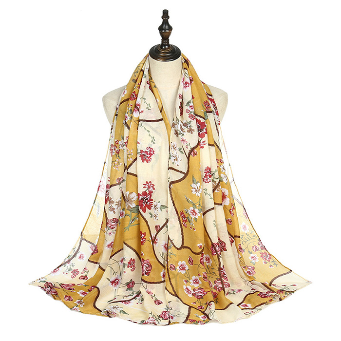 wholesale scarf geometric stitching floral cotton linen warm scarf