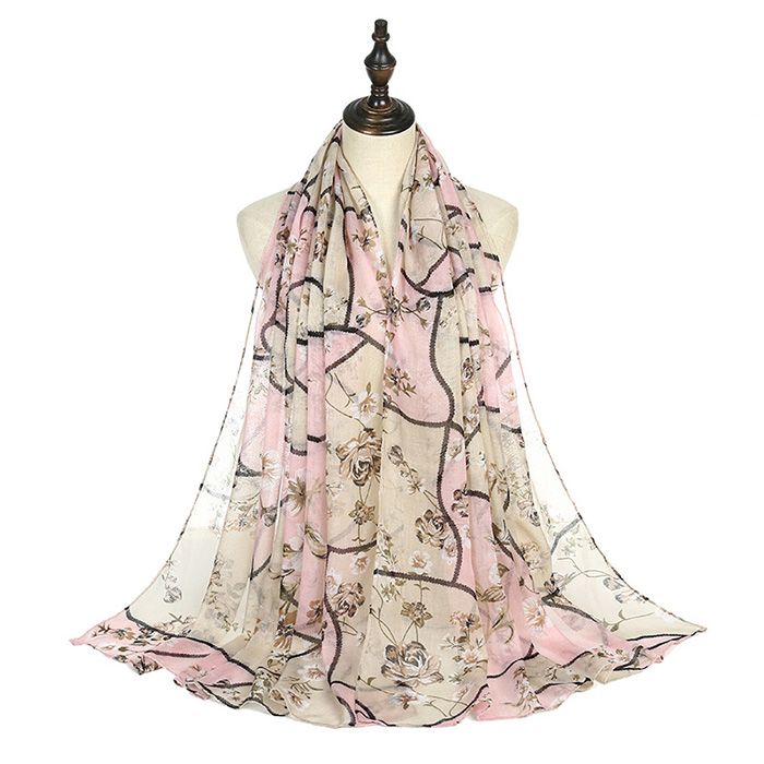 wholesale scarf geometric stitching floral cotton linen warm scarf