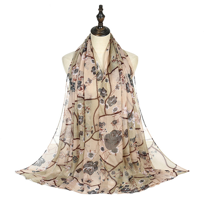 wholesale scarf geometric stitching floral cotton linen warm scarf