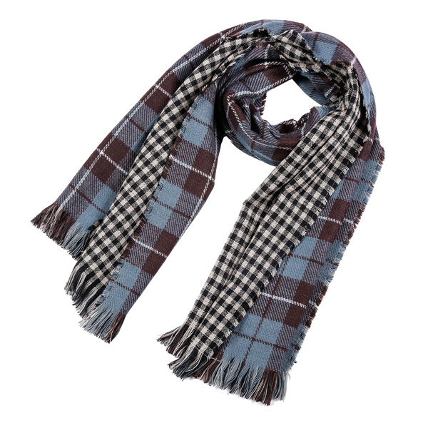Fringed Plaid Blue Womens Winter Scarf China