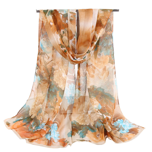 Sunscreen scarf peony lady chiffon long silk scarf wholesale