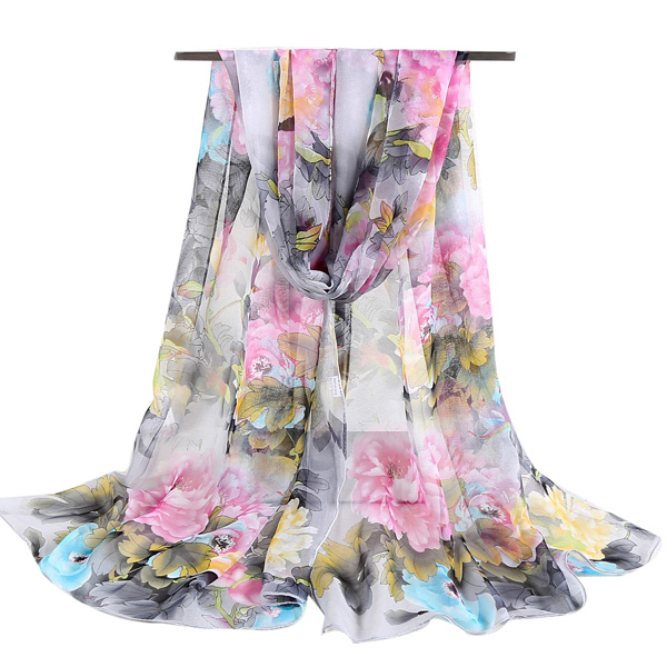 Sunscreen scarf peony lady chiffon long silk scarf wholesale