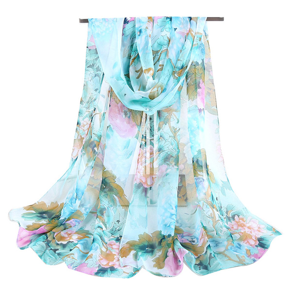 Sunscreen scarf peony lady chiffon long silk scarf wholesale