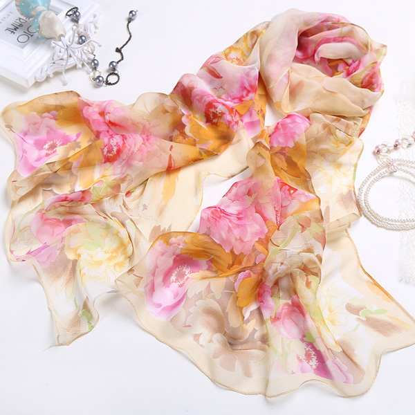Sunscreen scarf peony lady chiffon long silk scarf wholesale