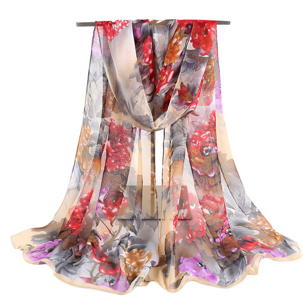 Sunscreen scarf peony lady chiffon long silk scarf wholesale