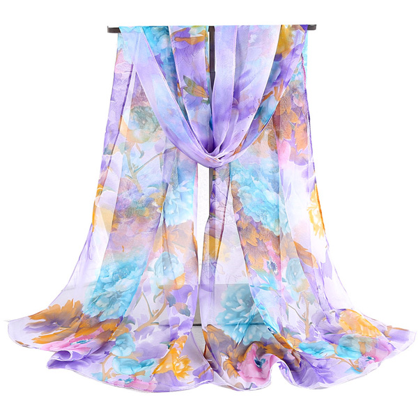 Sunscreen scarf peony lady chiffon long silk scarf wholesale
