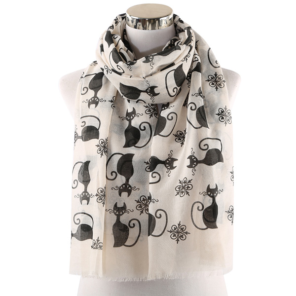 Cat print scarf woamn cotton shawl wholesale