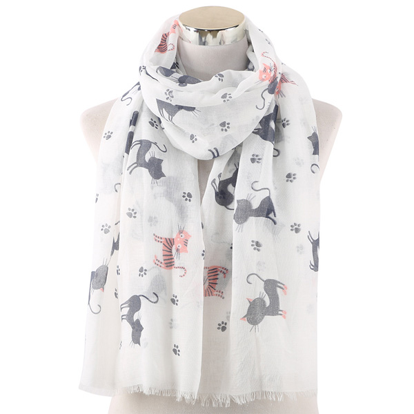 Cat footprints printed scarf coton casual collar wholesale
