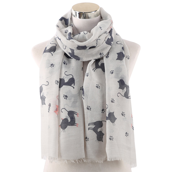 Cat footprints printed scarf coton casual collar wholesale