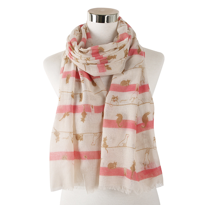 Striped cat animal cotton scarf large size travel sunscreen shawl