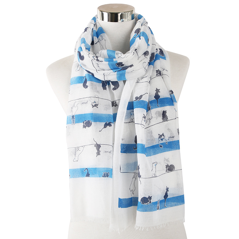 Striped cat animal cotton scarf large size travel sunscreen shawl