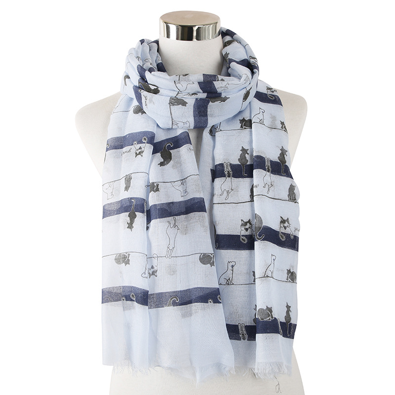 Striped cat animal cotton scarf large size travel sunscreen shawl