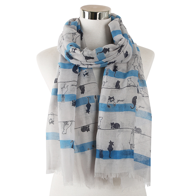Striped cat animal cotton scarf large size travel sunscreen shawl
