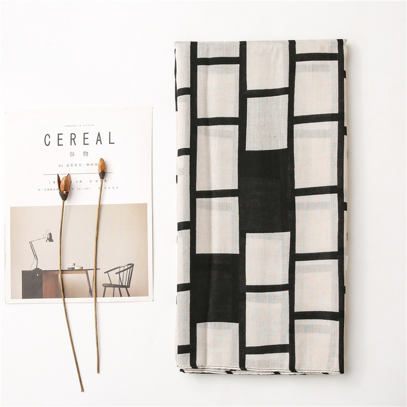 Wholesale cotton linen scarf black white large plaid shawl China
