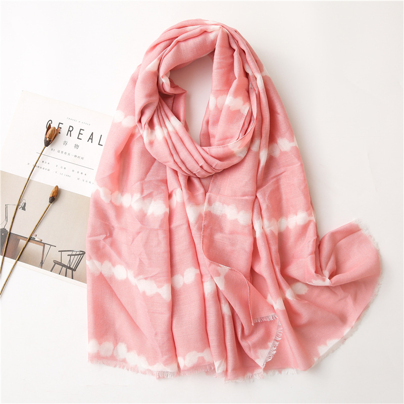 Wholesale pink cotton linen scarf women striped print shawl