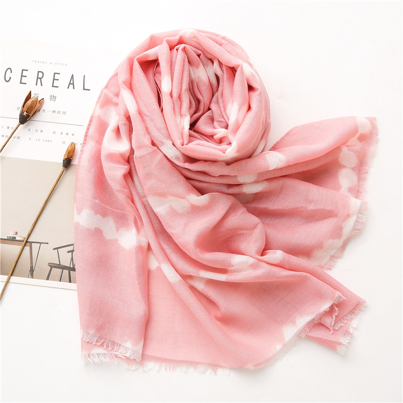Wholesale pink cotton linen scarf women striped print shawl