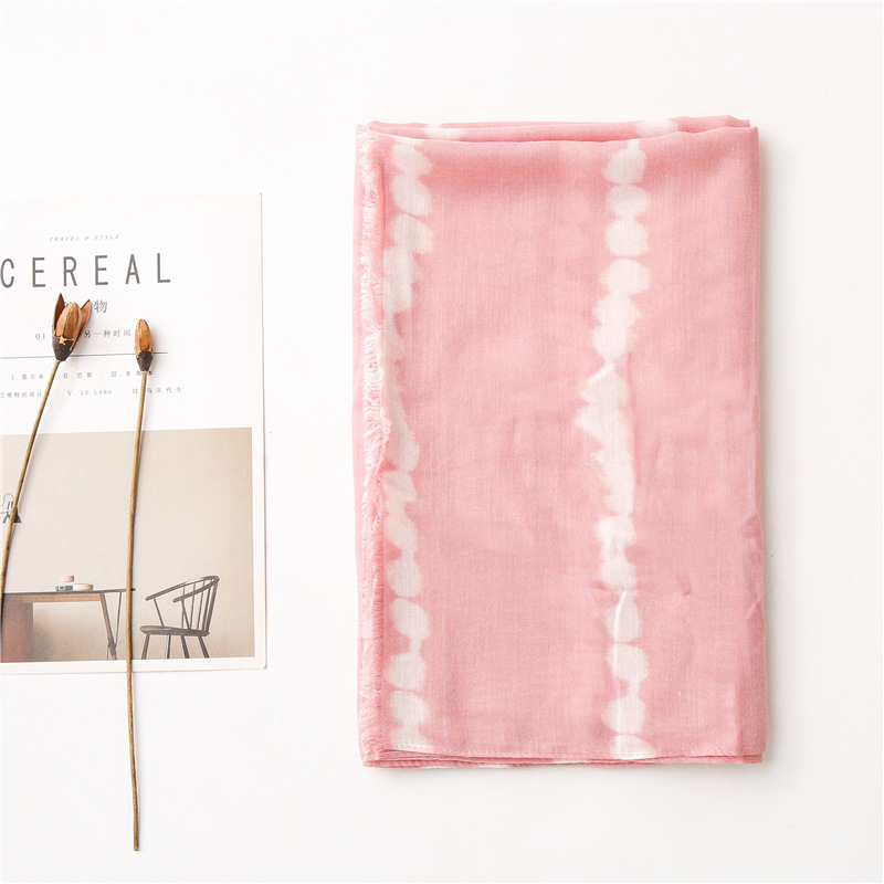 Wholesale pink cotton linen scarf women striped print shawl