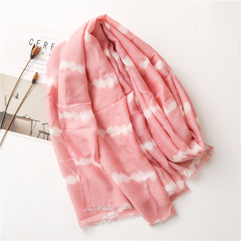 Wholesale pink cotton linen scarf women striped print shawl