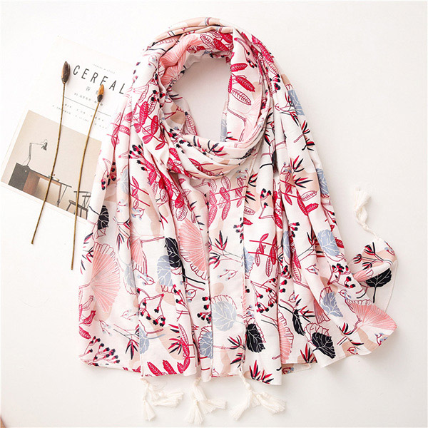 Plant floral scarf women beach towel twill cotton shawl wholesale
