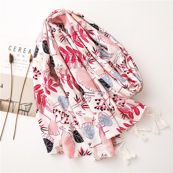 Plant floral scarf women beach towel twill cotton shawl wholesale