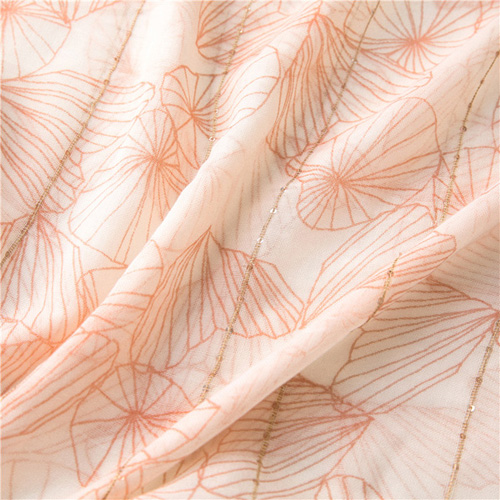 Women pink cotton linen scarf Sequin decoration print tassel shawl