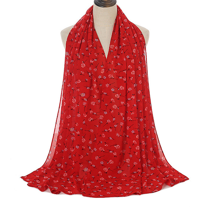 Wholesale pearl chiffon flower scarf Malay women long head scarf