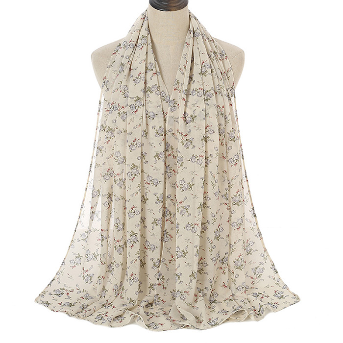 Wholesale pearl chiffon flower scarf Malay women long head scarf