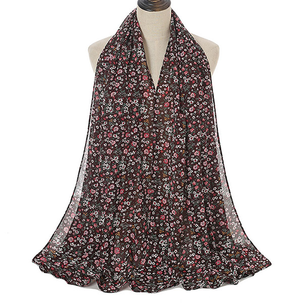 Wholesale pearl chiffon flower scarf Malay women long head scarf