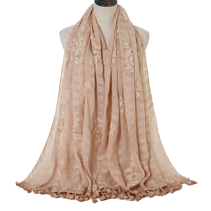 Embroidery scarf cotton tie dyed tassel scarf factory wholesale