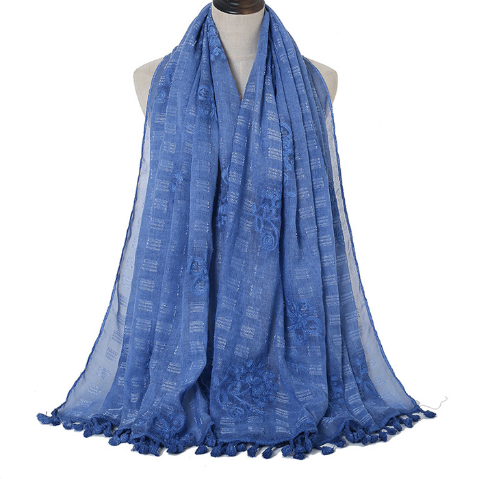 Embroidery scarf cotton tie dyed tassel scarf factory wholesale