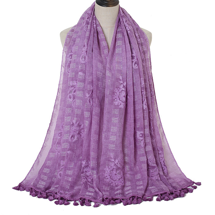 Embroidery scarf cotton tie dyed tassel scarf factory wholesale