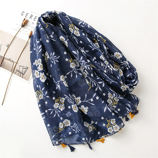 Bohemian ethnic style cashew color matching cotton linen scarf women