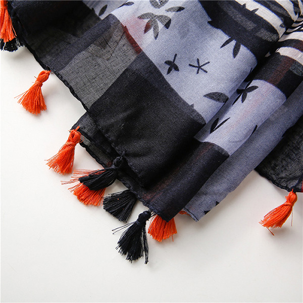 Floral striped cotton linen silk scarf fringed voile lady shawl