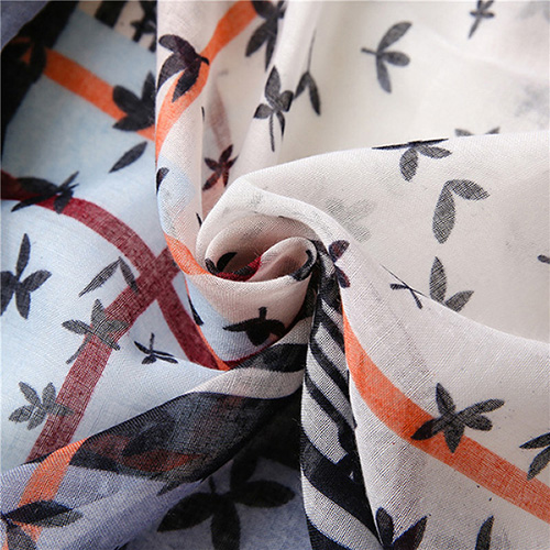 Floral striped cotton linen silk scarf fringed voile lady shawl