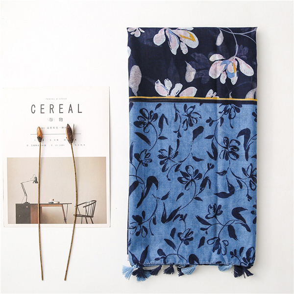 Light blue cotton linen scarf shawl women fashion silk scarf