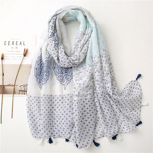 Wholesale floral scarf cotton linen shawl travel scarf for women