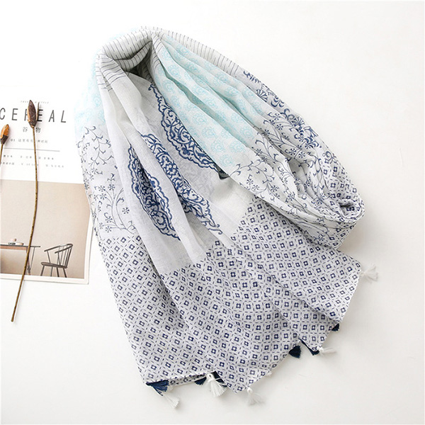 Wholesale floral scarf cotton linen shawl travel scarf for women