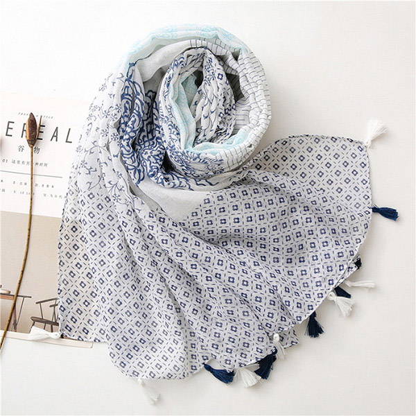 Wholesale floral scarf cotton linen shawl travel scarf for women