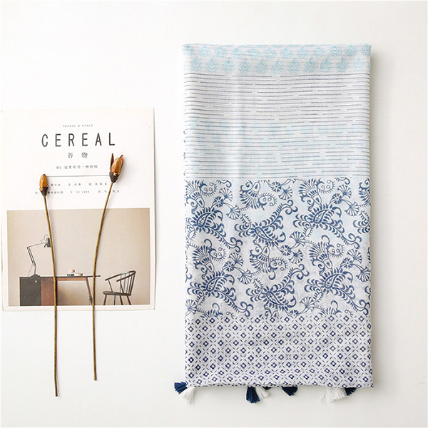 Wholesale floral scarf cotton linen shawl travel scarf for women