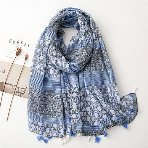 Fashion Blue cotton scarf plaid women travel shawl Wholesale