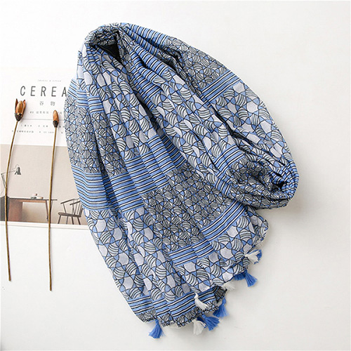Fashion Blue cotton scarf plaid women travel shawl Wholesale