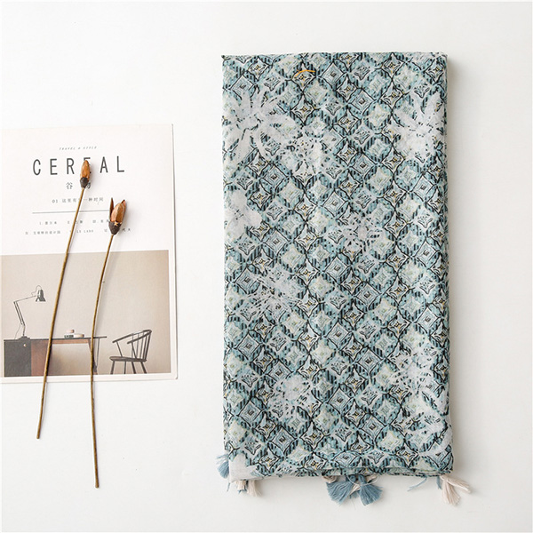 UK geometric rhombus women cotton scarf supply cheap wholesale