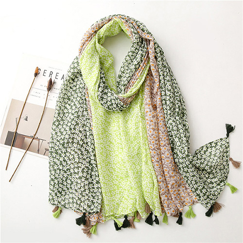 Indonesia three-color daisy sunscreen cotton linen scarf fringed shawl scarf