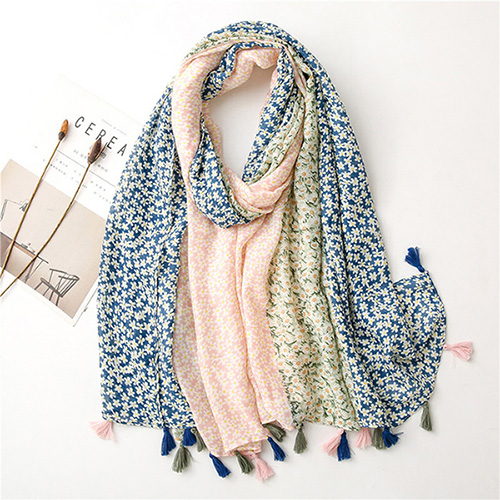 Indonesia three-color daisy sunscreen cotton linen scarf fringed shawl scarf