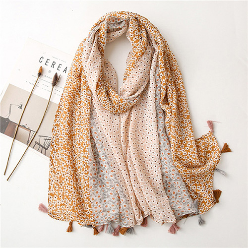Indonesia three-color daisy sunscreen cotton linen scarf fringed shawl scarf