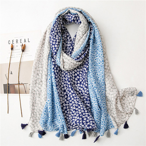 Indonesia three-color daisy sunscreen cotton linen scarf fringed shawl scarf