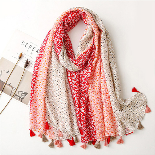 Indonesia three-color daisy sunscreen cotton linen scarf fringed shawl scarf