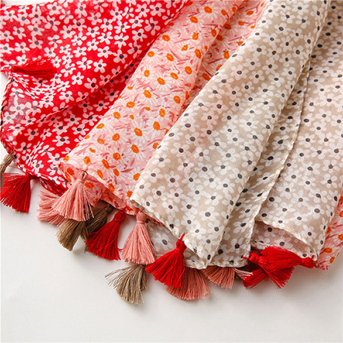 Indonesia three-color daisy sunscreen cotton linen scarf fringed shawl scarf